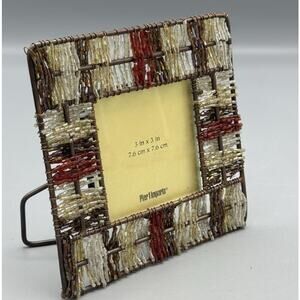 Pier 1 Imports Vtg Gold Silver Red 3x3" Beaded Tabletop Desk Picture Frame- New